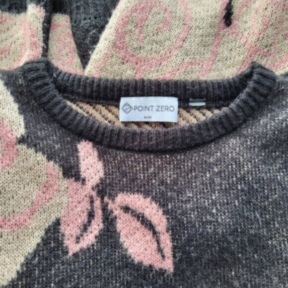 Floral Puff Sleeve Oversized Cozy Sweater Point Zero Womens Sz Medium - Picture 12 of 12